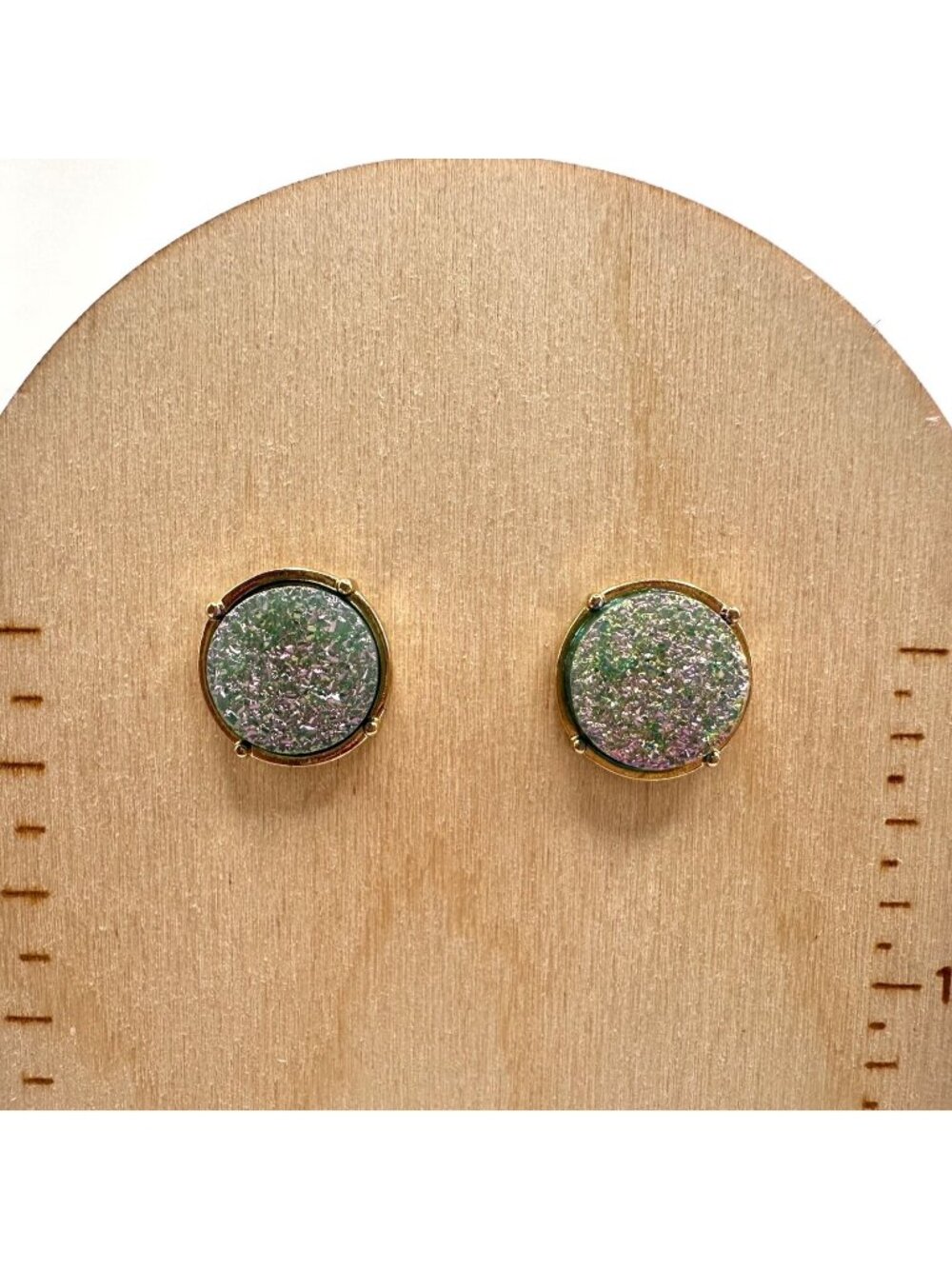 Iridescent Mermaid Colors Flat Back Druzy Stud Earrings Boutique New